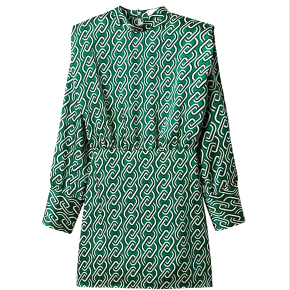 MNG Mango Green Chain Print Long Sleeve Dress - Picture 2 of 9